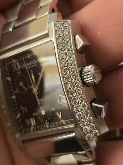 นาฬิกา A LE MARQUAND GENEVE  Black Dial Factory Diamond CHRONOGRAPH ขอบเพชรแท้64เม็ดจากโรงงานเดิม หน้าปัดดำ มีวันที่ กระจกSAPPHIRE CRYSTAL  รูปที่ 4