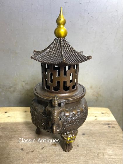 กระถาง กำยาน ยอดน้ำเต้าทองเหลือง สะสม รูปที่ 3