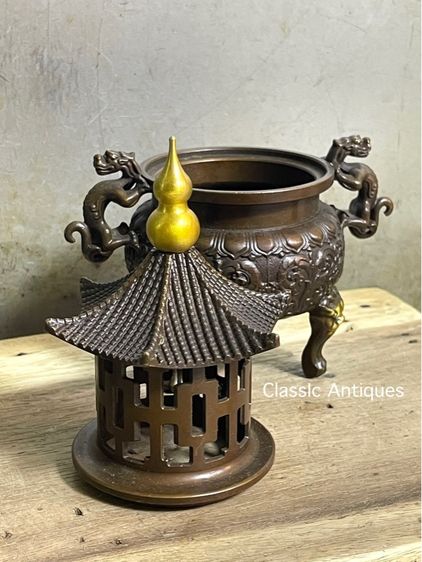 กระถาง กำยาน ยอดน้ำเต้าทองเหลือง สะสม รูปที่ 13