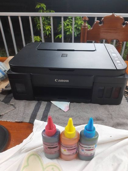 ink jet cannon สแกนปริ้นเตอร์แท็งโรงงานสีดําปกติสีอื่นต้องล้างหรือเปลี่ยนหัวมีสาย2เส้น รูปที่ 2