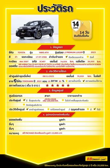 Toyota Yaris ATIV 2023 1.2 Premium Luxury Sedan เบนซิน ไม่ติดแก๊ส เกียร์อัตโนมัติ ดำ รูปที่ 2