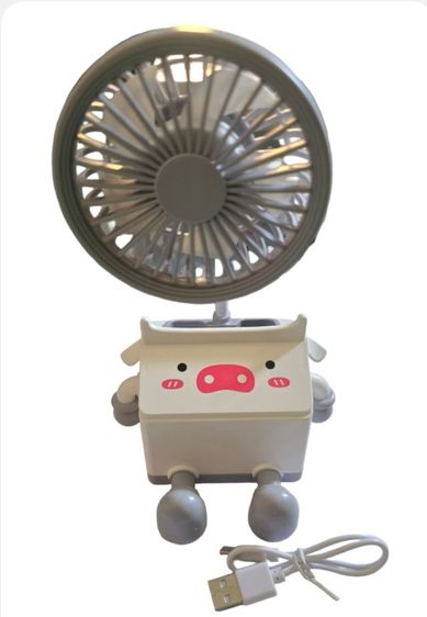 🔥พัดลมตั้งโต๊ะจิ๋ว ดีไซน์กล่องนมสุดน่ารัก 2-in-1 (เป็นที่ใส่ปากกาได้) ชาร์จ USB Type C