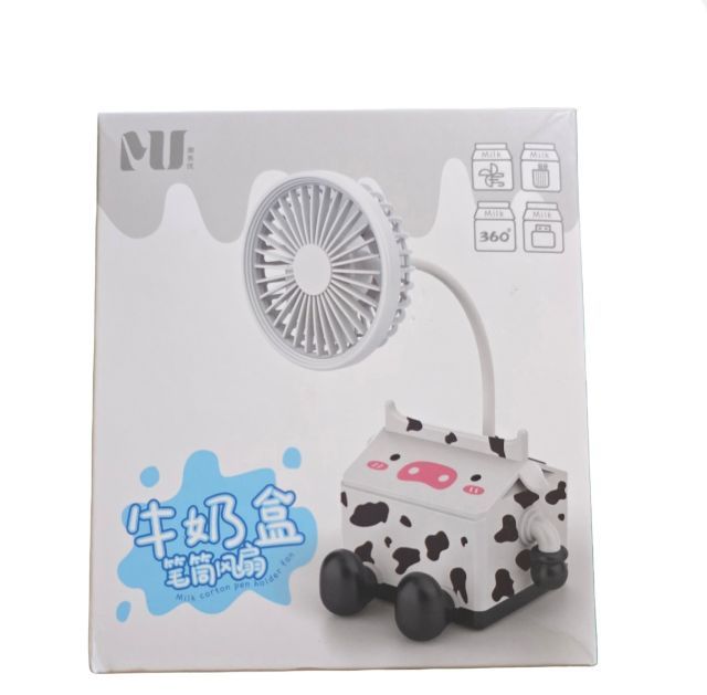 🔥พัดลมตั้งโต๊ะจิ๋ว ดีไซน์กล่องนมสุดน่ารัก 2-in-1 (เป็นที่ใส่ปากกาได้) ชาร์จ USB Type C รูปที่ 2