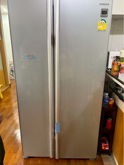 ตู้เย็นไซด์-บาย-ไซด์ ขายตู้เย็นมือสอง Hitachi Side by Side ระบบ Inverter ขนาด 22 คิว 623ลิตร รุ่น R-S600P2TH (Glass Silver)