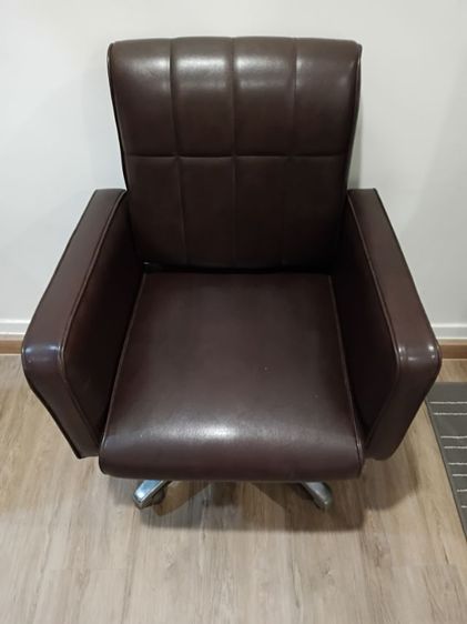 น้ำตาล เก้าอี้สำนักงาน หนัง เก้าอี้หมุน 360 Retro style