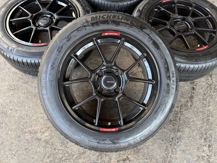 ล้อแม็กมือ1 ขอบ15 TC005 4รู100 กว้าง7 ออฟ35 สีดำเงา งานSEVENFIFTH งานสวยมาก  พร้อมยางมือ2 MICHELIN185-60-15 ปี23 ปีแท้  รูปที่ 2