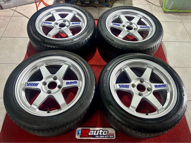 TE37 15x7 4x100 สีบรอนเงิน พร้อมยาง 195 50 15 ครบชุด