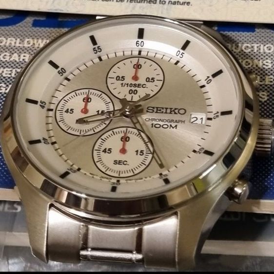เหมือนใหม่ 43มิล Seiko Chronograph ครบยกกล่อง(ข้อต่อ) บัตรรับประกัน รูปที่ 3