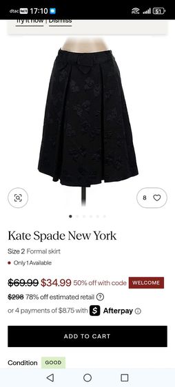 Kate​ Spade​ กระโปรงผ้าไหมสีดำ รูปที่ 7