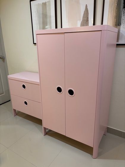 ชุดตู้เสื้อผ้า และ ตู้ลิ้นชัก ikea รุ่น BUSUNGE สีชมพู รูปที่ 2