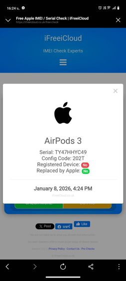Apple AirPods 3 (Gen 3) ของแท้  เช็ก Serial แล้ว  ใช้งานปกติ รูปที่ 9