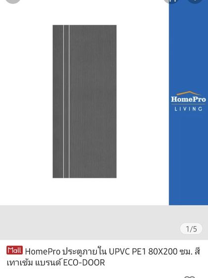 อื่นๆ ประตูภายใน UPVC ECO-DOOR PE1 80X200 ซม. สีเทาเข้ม