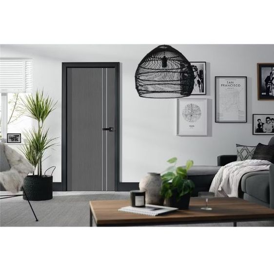 ประตูภายใน UPVC ECO-DOOR PE1 80X200 ซม. สีเทาเข้ม รูปที่ 4