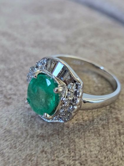 แหวนแพลตตินัม มรกตโคลัมเบีย 3.8Ct.เขียวน้ำทะเล  รูปที่ 6