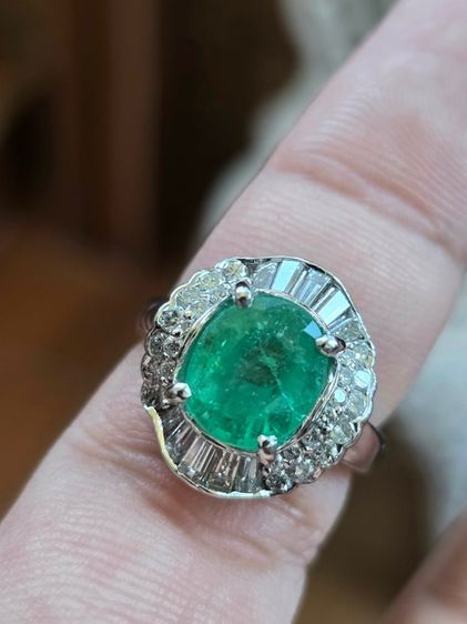แหวนแพลตตินัม มรกตโคลัมเบีย 3.8Ct.เขียวน้ำทะเล  รูปที่ 10