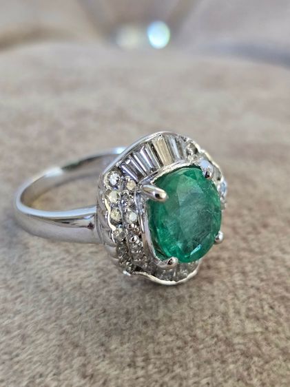 แหวนแพลตตินัม มรกตโคลัมเบีย 3.8Ct.เขียวน้ำทะเล  รูปที่ 7