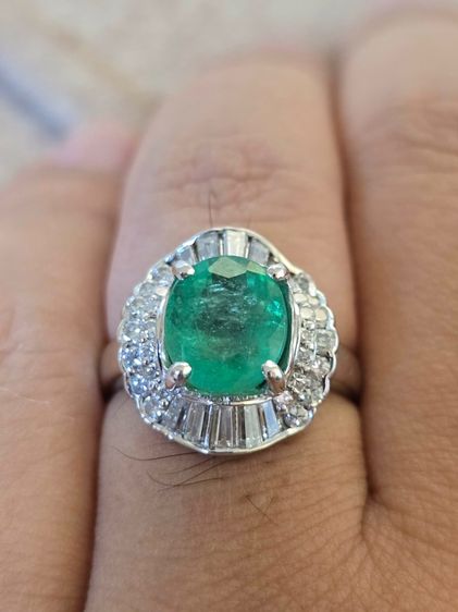 แหวนแพลตตินัม มรกตโคลัมเบีย 3.8Ct.เขียวน้ำทะเล  รูปที่ 3