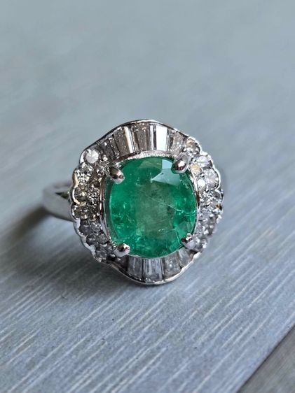 แหวนแพลตตินัม มรกตโคลัมเบีย 3.8Ct.เขียวน้ำทะเล  รูปที่ 13