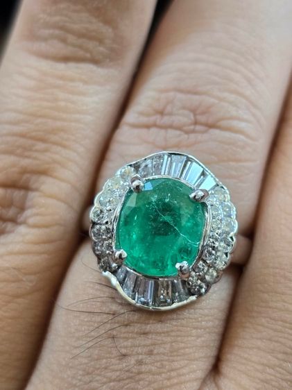 แหวนแพลตตินัม มรกตโคลัมเบีย 3.8Ct.เขียวน้ำทะเล  รูปที่ 17