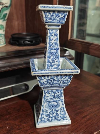 เชิงเทียนลายคราม ลายผักชี รูปที่ 4