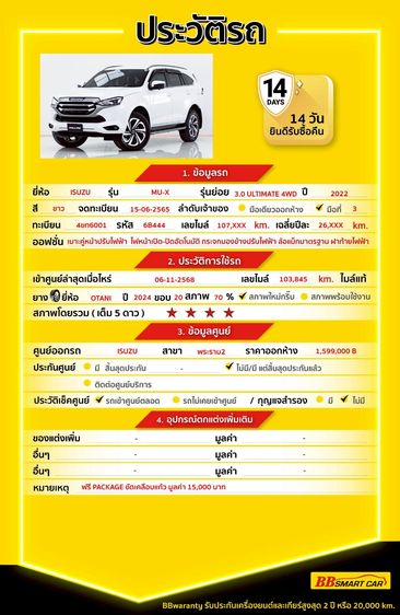 Isuzu MU-X 2022 3.0 Ultimate AT 4WD Utility-car ดีเซล ไม่ติดแก๊ส เกียร์อัตโนมัติ ขาว รูปที่ 2