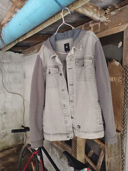 เทา M แขนยาว เสื้อแจ็คเก็ต | เสื้อคลุม Dc แจ็คเก็ตยีนส์แขนผ้า ฮู้ดในตัว เท่วินเทจ