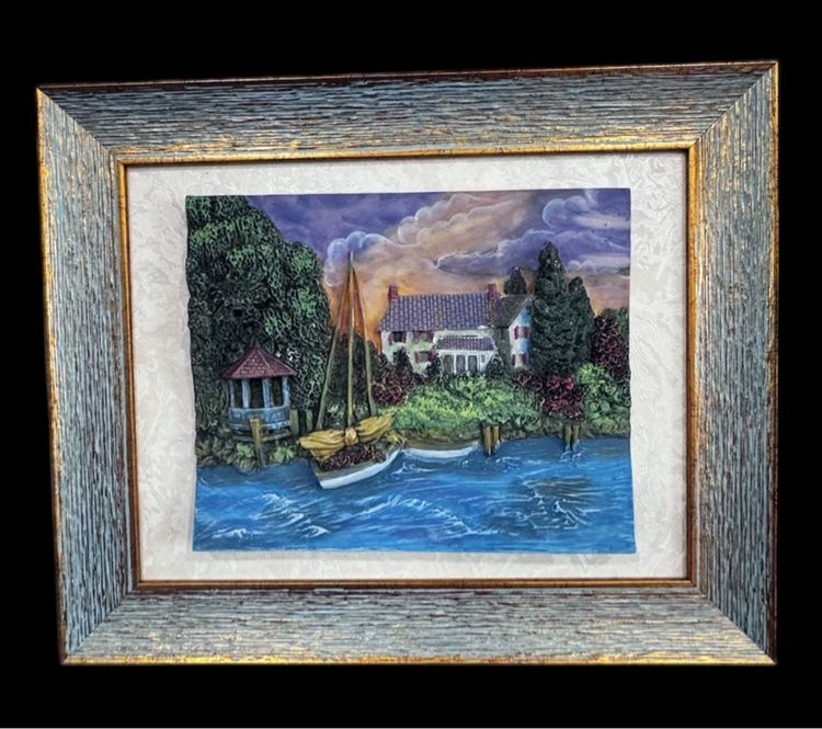 รูปติดผนัง ภาพบ้านริมน้ำ สามมิติ นำเข้า จาก อิตาลี