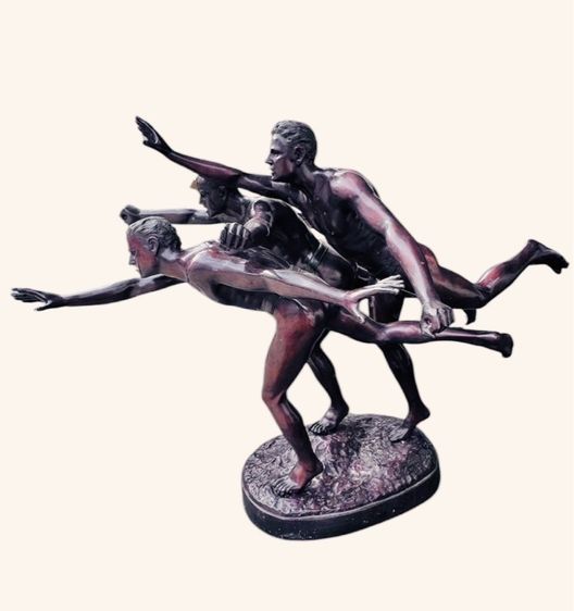  bronze brass sculpture of 3 running athletes TO THE GOAL BOUCHER Alfred นักกีฬา 3 คนกำลังวิ่งเข้าสู่ประตูชัย รูปที่ 3
