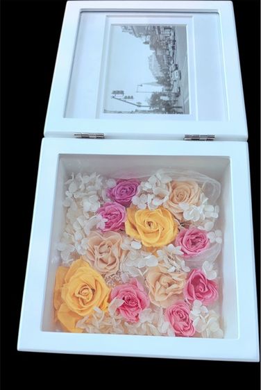 กล่องไม้ดอกไม้แห้งพร้อมกรอบรูปสีขาว รูปที่ 4