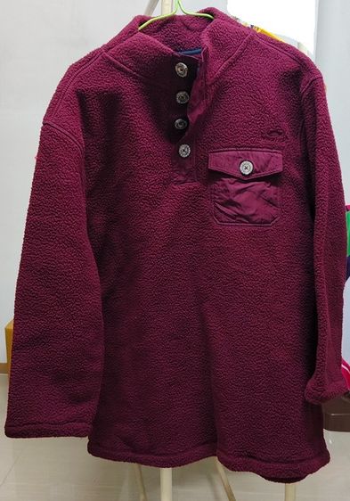 เสื้อกันหนาวแขนยาว ผ้าขน สีแดงเลือดหมู