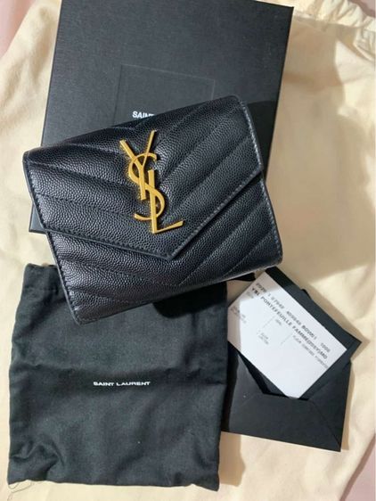 ไม่ระบุ ดำ หนังแท้ อื่นๆ YSL TRI FOLD WALLET Y20 รุ่น 3 พับ Full set No rec