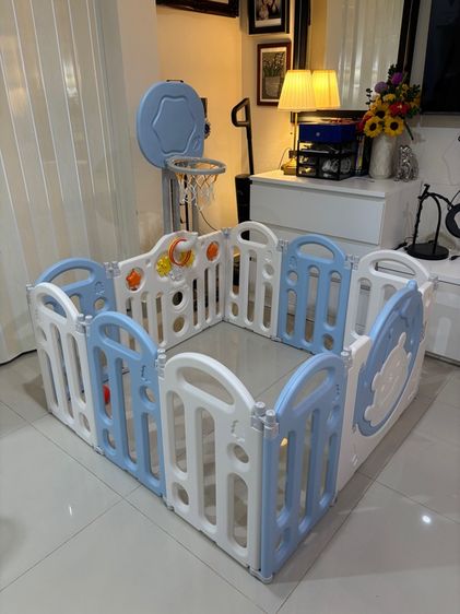 อุปกรณ์สำหรับเด็กและทารก คอกกั้นเด็ก ขนาด 115x115x62 cm สีฟ้าขาว