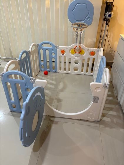 คอกกั้นเด็ก ขนาด 115x115x62 cm สีฟ้าขาว รูปที่ 5