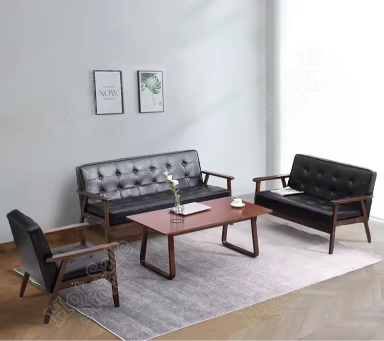 โซฟาญี่ปุ่น 2 ที่นั่ง หนังพีวีซี สีดำ โครงเป็นไม้  รูปที่ 5