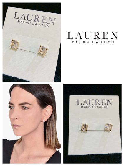 โลหะ ต่างหูสตั๊ดเพชร CZ ดีไซน์คลาสสิกจาก  Lauren Ralph Lauren