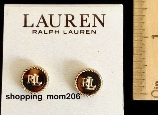 ต่างหูLauren Ralph Lauren Gold Tone Tortoiseshell Logo Stud Earrings รูปที่ 9