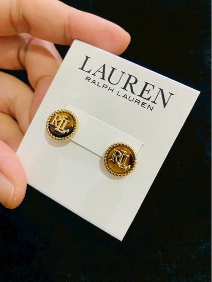 ต่างหูLauren Ralph Lauren Gold Tone Tortoiseshell Logo Stud Earrings รูปที่ 3