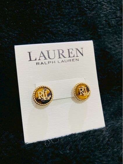 ต่างหูLauren Ralph Lauren Gold Tone Tortoiseshell Logo Stud Earrings รูปที่ 5