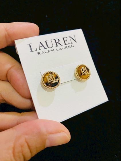 ต่างหูLauren Ralph Lauren Gold Tone Tortoiseshell Logo Stud Earrings รูปที่ 4