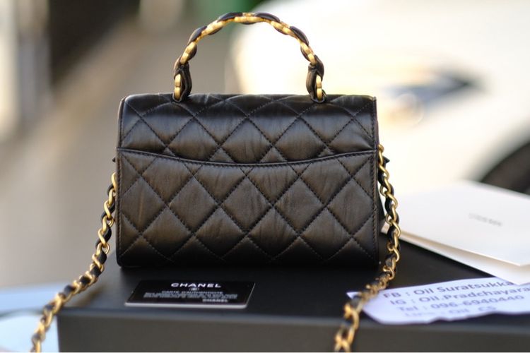Chanel Mini 7.7 Top Handle Black อะไหล่ทองสวยตะโกน 👑 Full Set รูปที่ 8
