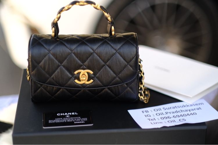 Chanel Mini 7.7 Top Handle Black อะไหล่ทองสวยตะโกน 👑 Full Set รูปที่ 3