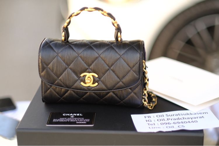 Chanel Mini 7.7 Top Handle Black อะไหล่ทองสวยตะโกน 👑 Full Set รูปที่ 4