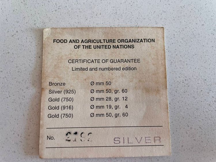 เหรียญที่ระลึกราชินี FAO เซเรส (Ceres) เนื้อเงิน ประเทศอิตาลี รูปที่ 3
