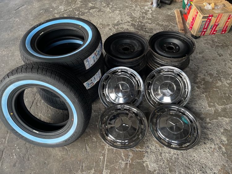 ล้อกะทะฝาตบ พร้อมยางขอบขาว Benz 