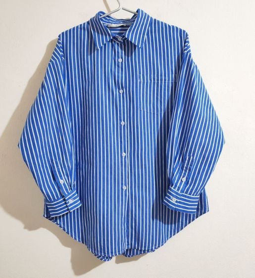 เสื้อเชิ้ตสีฟ้าลายทาง Over Size  รูปที่ 5