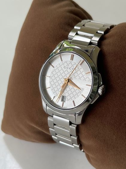 ขาว GUCCI G Timeless Watch Ladies Swiss Quartz 126.5 YA126523 White Dial 27 mm