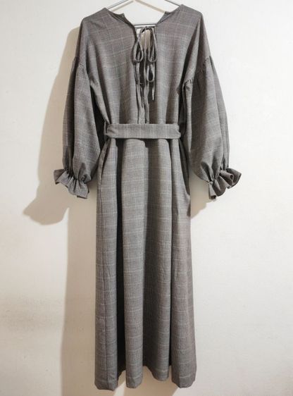 เดรสยาวลายสก็อต สีน้ำตาล รูปที่ 9