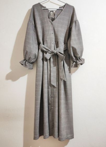 เดรสยาวลายสก็อต สีน้ำตาล รูปที่ 4