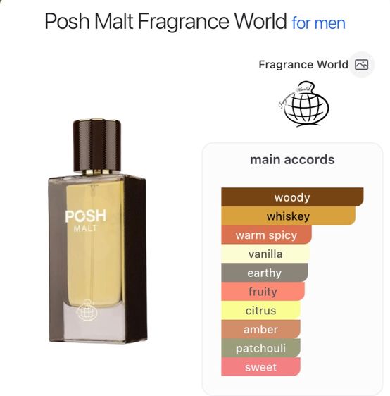น้ำหอมแท้ 💯 Posh Malt Eau De Parfum 80ml  น้ำหอมผู้ชายเทสแพง หรู นิ่ง สุขุม กลิ่นคนมีระดับ รูปที่ 3