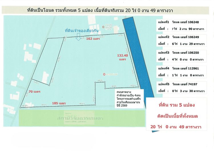 ที่ดิน 20ไร่ ติดถนนลาดยาง 4เลน อำเภอเมืองสกลคร ทำเลดีมาก เดินทางสะดวก 